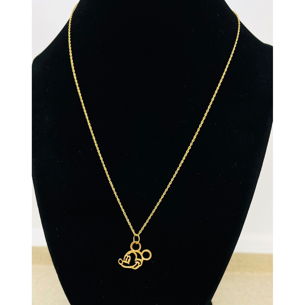 Disney Mickey Mouse Outline Gold Over Sterling Silver Necklace Pendant - Picture 3 of 8